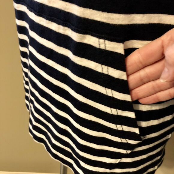 J. Crew Hooded Pullover Small Navy Blue White Stripe Front Pouch Pocket Loose - Picture 4 of 11